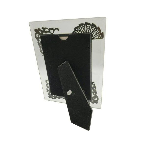 NWOT Glass Bronze Metal Fan Ornamental Scrolls Photo Frame w/Citrone Rhinestones - Picture 11 of 14
